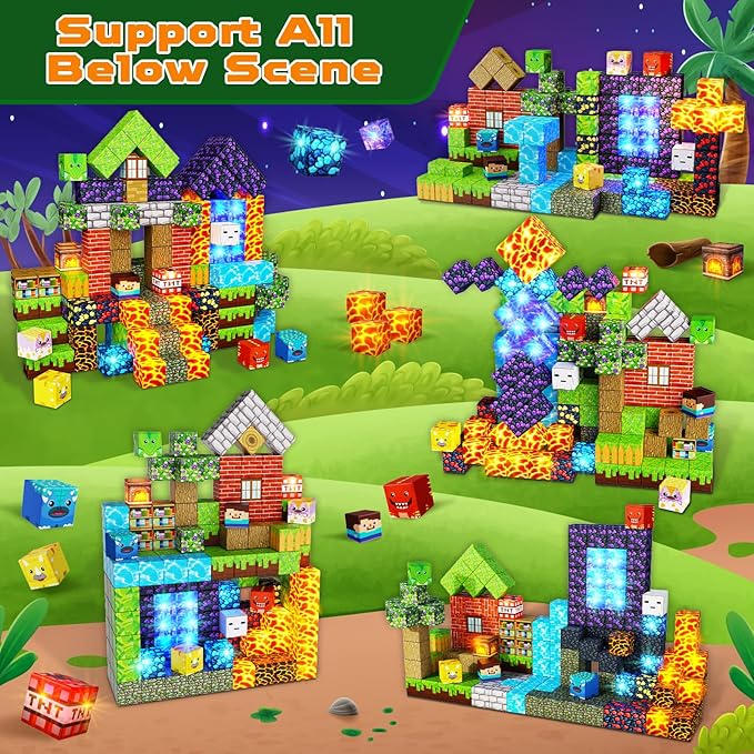 150 PCS Magnetic Blocks with Light Blocks - Magnet Tiles Toys for Kids, Boys and Girls, Magnetic Building Blocks Cubes, Stacking Magnets for Kids, Birthday Gifts for Boys and Girls Age 3+ Years Old