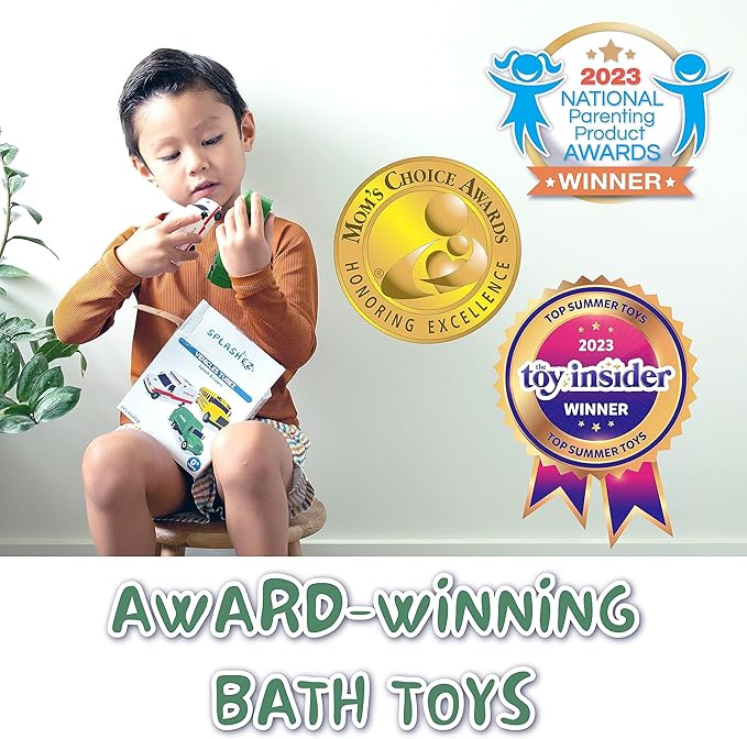 SplashEZ Mold Free Car Bath Toys for Kids | Toddler Bath Toys with No Hole for Water | Vehicles Set Ideal Size for Little Hands | Safe, Durable for Endless Tub Fun | Great for Boys & Girls Ages 0+