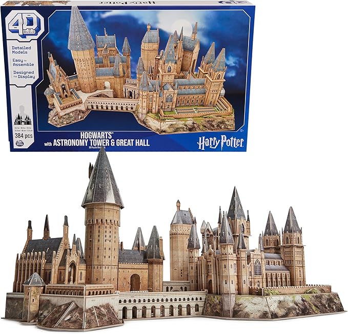 4D Build, Harry Potter Deluxe Hogwarts Castle with Astronomy Tower & Great Hall Over 2ft. Wide Model Kit 384 Pcs | 3D Puzzles for Adults & Teens 12+