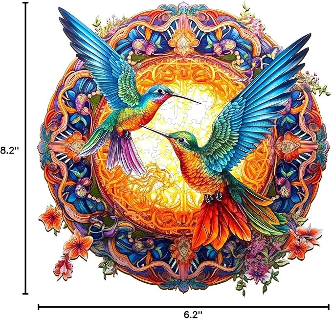 Wooden Jigsaw Puzzles, Mandala Hummingbirds (200pcs-M-11.8 * 11.8in) Wooden Puzzles for Adults Kids, Unique Shape Animal Wood Puzzles Adults Birthday Gifts