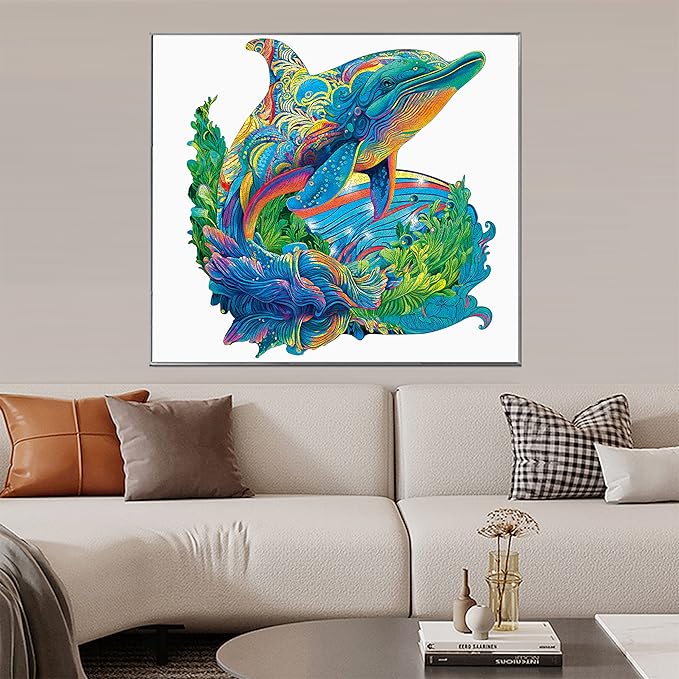 Wooden Puzzles, Dolphin Jigsaw Puzzles 900 Pieces, Unique Shaped Wooden Puzzles for Adults and Kids, Family Game 23.3x22.5 Inch