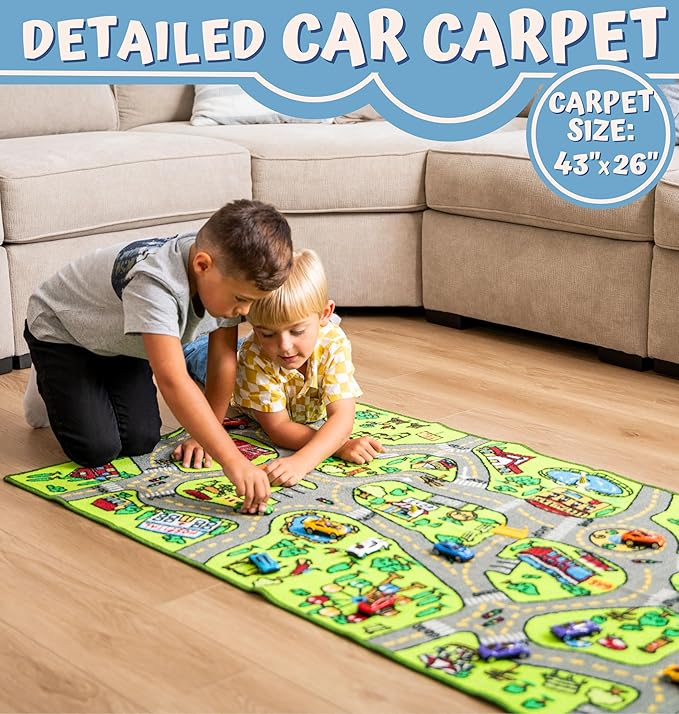 ToyVelt Kids Carpet Playmat Car Rug – Educational Road Traffic Carpet Multi Color Play Mat - Best Kids Rugs for Playroom & Kid Bedroom – for Ages 3-12 Years Old (43" L x 26" W)