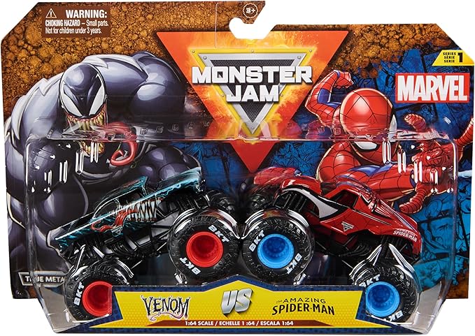 Monster Jam, Marvel Official Venom Vs. The Amazing Spider-Man Die-Cast Monster Trucks, 1:64 Scale, Kids Toys for Boys and Girls Ages 3 and up