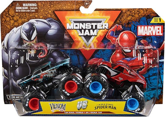 Monster Jam, Marvel Official Venom Vs. The Amazing Spider-Man Die-Cast Monster Trucks, 1:64 Scale, Kids Toys for Boys and Girls Ages 3 and up