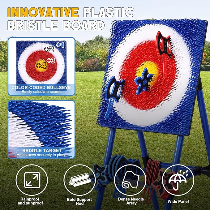 Axe Throwing Game for Backyard - 8 Throwing Axes Set - Deluxe Foldable Plastic Axe Throwing Target Game for Adults Kids, Outdoor Games Carnival Games