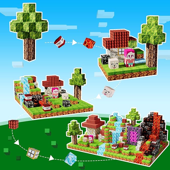 Magnetic Blocks Kids Building Toys - 1" Magnetic Cube Building Blocks Toddler Toy 126 PCS Set, STEM Sensory Toy for 3-5 5-7 Year Old Boys Girls Game Themed