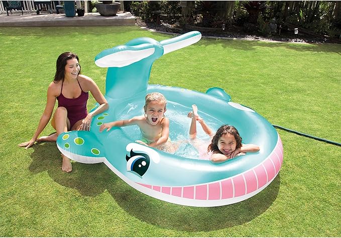 Intex Inflatable Whale Spray Kiddie Pool for Kids 2+, 79" x 77" x 36", 57440EP - Small Blow-Up Splash Pool & Sprinkler, Backyard Toddler Play Center