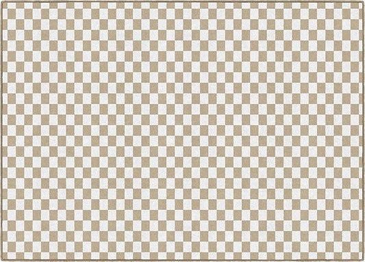 Flagship Carpets Schoolgirl Style Brown and White Checkerboard Educational Area Rug for Kids Room Seating Décor, Children's Classroom, Play Carpet for Teaching and Playroom, 5' x 7'6", Neutral
