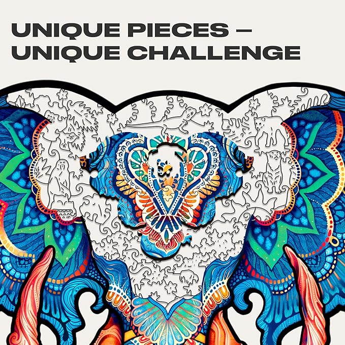 UNIDRAGON Original Wooden Jigsaw Puzzles - Eternal Elephant, 299 pcs, King Size 16"x12.3", Beautiful Gift Package, Unique Shape Best Gift for Adults and Kids