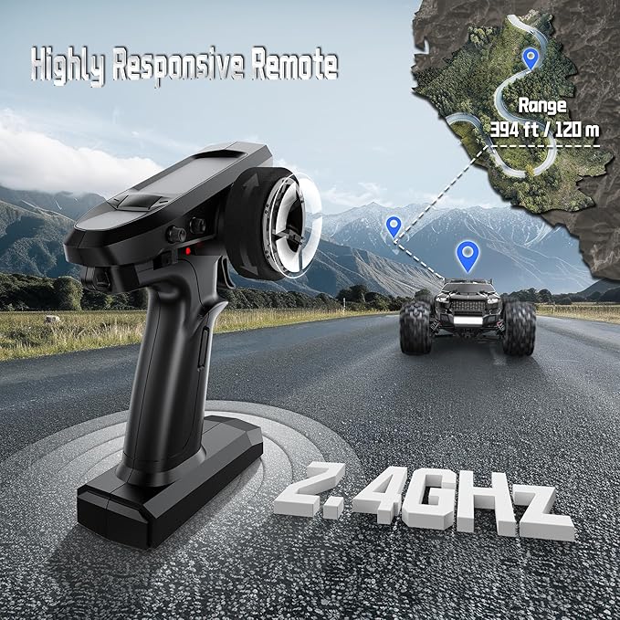 1/16 Brushless RC Cars for Adults & Boys, Fast 43 Mph, Electric 4WD High Speed RC Car, All-Road Remote Control RC Truck with Two 2S Lipo Batteries, Compatible with 3S Lipo