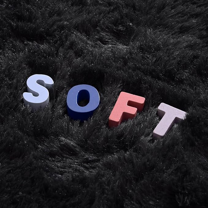 Fluffy Soft Black Rug for Bedroom Living Room, 4x6 Plush High Pile Rugs Super Soft Shaggy Carpet for Classroom Kids Babys Playroom Toddler Nursery Dorm Home Decor, Modern Indoor Non Slip Rug