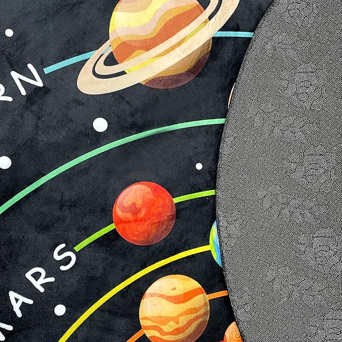 Cinbloo Space Rug for Kids Room Galaxy Solar System Area Round Mat for Boys Bedroom Educational Learning Planet Black Nursery Playroom Classroom Soft Floor Carpet (Black, 36"x36")