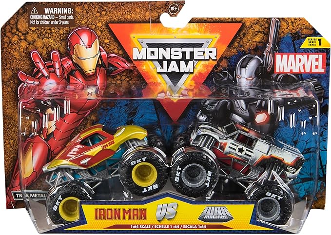 Monster Jam, Marvel Official Iron Man Vs. War Machine Die-Cast Monster Trucks, 1:64 Scale, Kids Toys for Boys and Girls Ages 3 and up