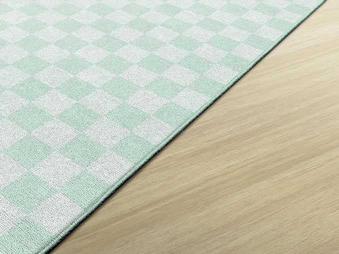 Flagship Carpets Schoolgirl Style Mint Checkerboard Educational Area Rug for Kids Room Seating Décor, Children's Classroom, Play Carpet for Teaching and Playroom, 7'6" x 12', Green