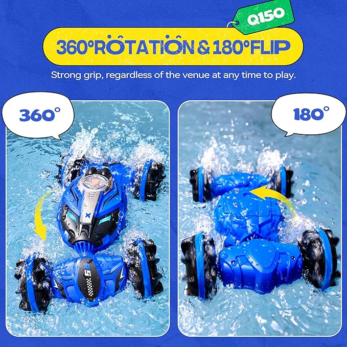 Ruko Q150 Amphibious Remote Control Car, 4WD Off-Road RC Stunt Car, IPX6 Waterproof Transform Vehicle Toys with 360° Rotating for All Terrain, Ideal Gifts for Kids