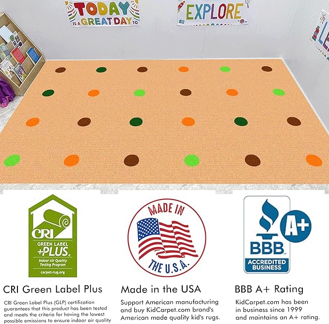 KidCarpet On The Spot Classroom Seating Rug, 7'6" x 12', Jungle Colors on Tan
