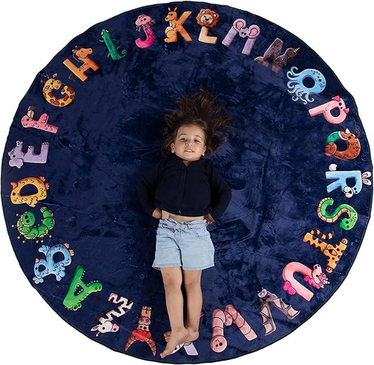 ABC Kids XL 6 ft Alphabet Rug - Nursery & Classroom - Circle Blue