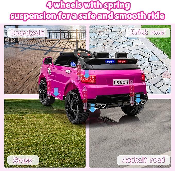 Police Cars for Kids Electric Car TOBBI 12V Childrens Powered Ride Ons for Toddlers Cop Cars with Parental Remote Control, Siren, Flashing Lights, Music, Rose Red