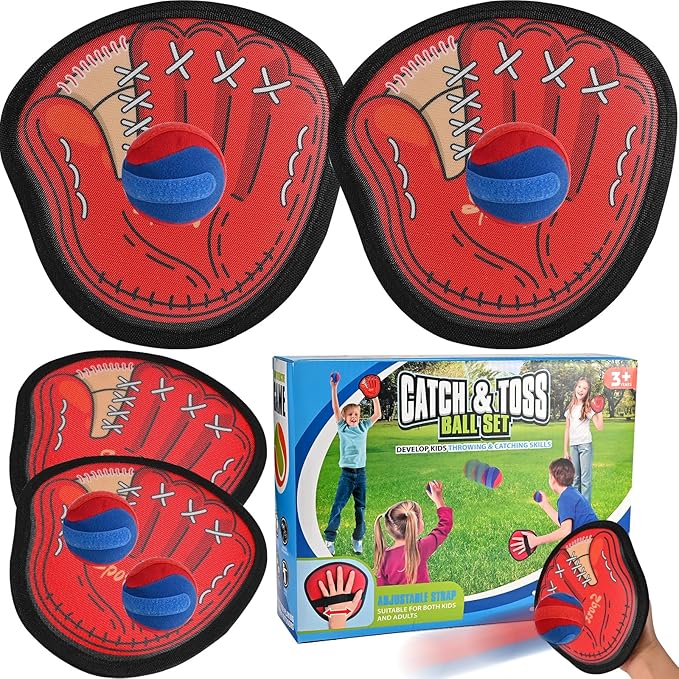 GOLDGE 4pcs Sticky Toss and Catch Ball Game Set for Kids - Baseball Glove Mitt Included - Ideal Sports & Outdoor Toys for Boys Aged 3 to 12
