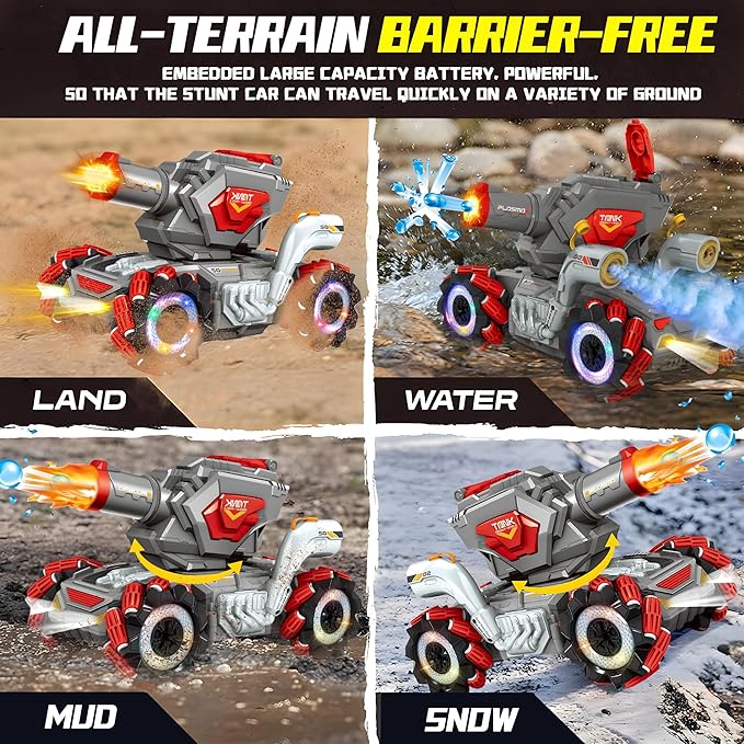 RC Tank That Shooting BBS - Remote Control 4WD Battle Stunt Car, Fires Soft BBS, 360° Spins, LEDs & Music, Indoor & Outdoor Backyard Play, Great Gift Toy for Boys & Girls