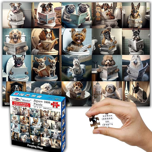 Think2Master Pooping Dogs & Puppies 1000 Pieces Jigsaw Puzzle. Pooping Puppies, Funny Bathroom Decoration, Gag Gift. Fun Toy Teens, Adults, Seniors & Families. Great for Kids 13+ Size: 26.8” x 18.9”