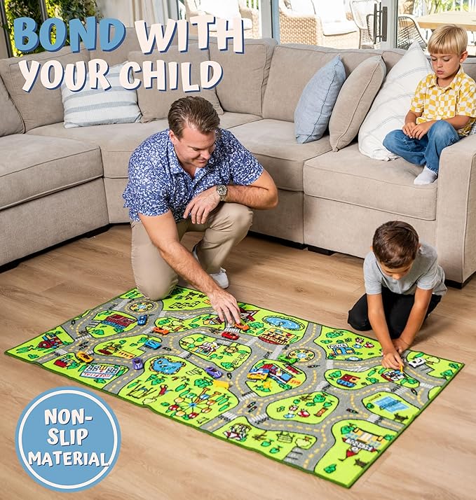 ToyVelt Kids Carpet Playmat Car Rug - Educational Road Traffic Carpet Multi Color Play Mat - Large 60” X 32” Best Kids Rugs for Playroom & Kid Bedroom - for Ages 3-12 Years Old
