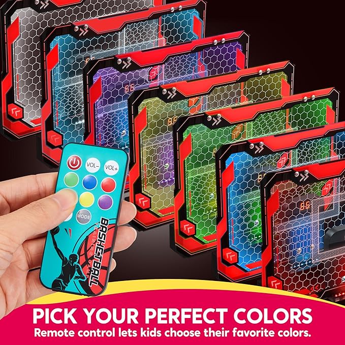 SYNCFUN Mini Indoor Basketball Hoop, Light Up Over The Door Basket Ball Hoop for Kids with Scoreboard & 4 Balls, Indoor Basketball, Toys Gifts for Boys Girls Ages 3 and UP(Red)