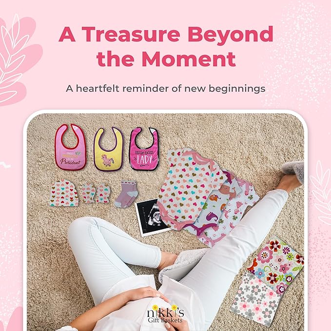 Deluxe Baby Blossom Clothing Bouquet | Newborn Baby Girl Gift Set | Gift for Expecting Moms and Gender Reveals | New Baby Gift Basket | Pink Baby Gift Set | Baby Girl Outfits | Nikki's Gift Baskets