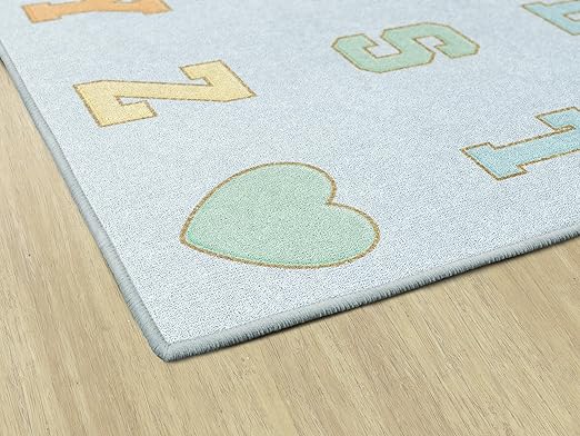 Flagship Carpets Schoolgirl Style Blue Pastel Alphabet Criss-Cross Applesauce Educational Area Rug for Kids Room Seating Décor, Children's Classroom, Play Carpet for Teaching and Playroom, 5' x 7'6"