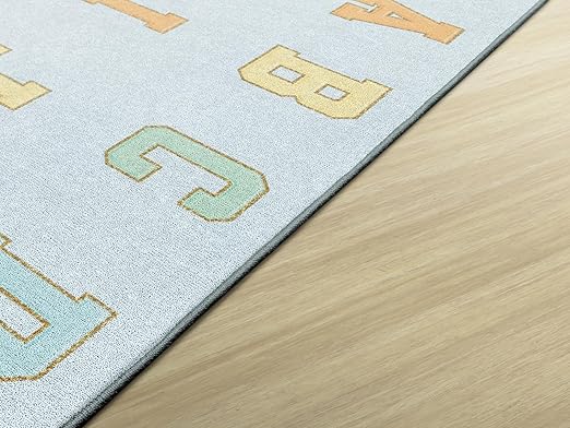 Flagship Carpets Schoolgirl Style Blue Pastel Alphabet Criss-Cross Applesauce Educational Area Rug for Kids Room Seating Décor, Children's Classroom, Play Carpet for Teaching and Playroom, 5' x 7'6"