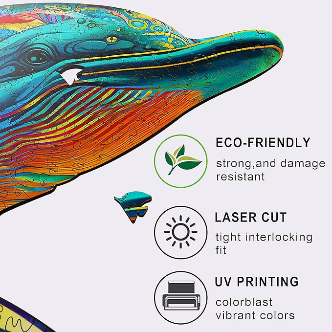 Wooden Puzzles, Dolphin Jigsaw Puzzles 500 Pieces, Unique Shaped Wooden Puzzles for Adults and Kids, Family Game 17.4 x 16.8 Inch