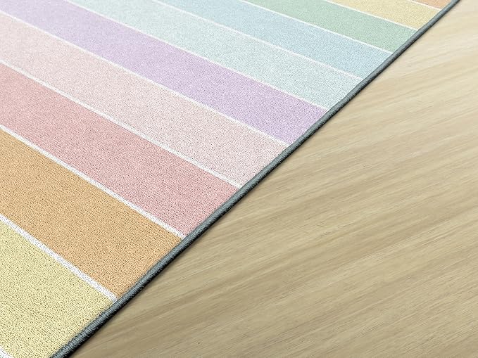 Flagship Carpets Schoolgirl Style Pastel Rainbow Stripe Educational Area Rug for Kids Room Seating Décor, Children's Classroom, Play Carpet for Teaching and Playroom, 5' x 7'6", Multi