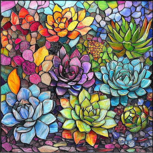 delobi Stained Glass Puzzle Succulent Wooden Puzzles for Adults 200 Pieces, Unique Liberty Challenging Jigsaw Puzzles Gift for Friends Family Game Medium Size 11.2'' x11.2''