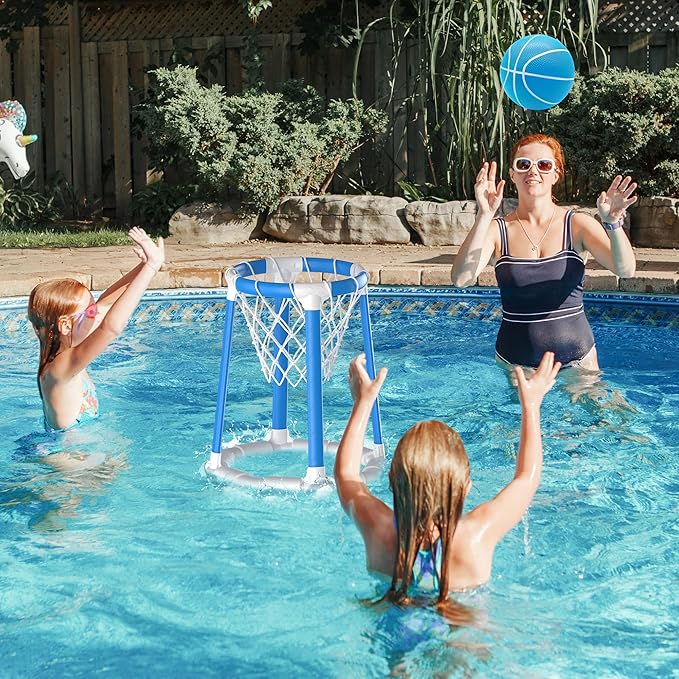 Pool Basketball Hoop Pool Games Pool Toys with 2 Basketballs Floating Basketball Hoop for Pool for Kids & Adults Indoor Outdoor Pool Games