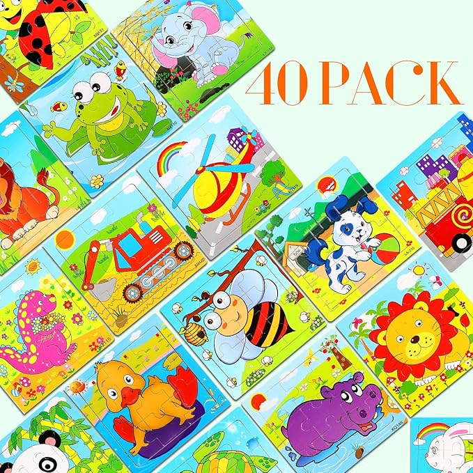 Yunsailing 40 Pack Wooden Puzzles for Kids Ages 3-5, Animals Jigsaw Puzzles for Toddlers Age 2-8, Preschool Educational and Learning Toys Gifts for Kids Children Birthday Party