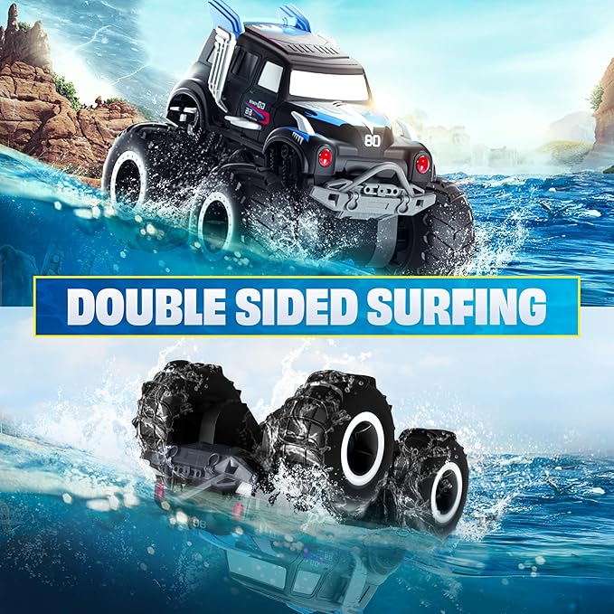 BEZAR Remote Control Monster Truck - Amphibious Remote Control Car for Kids, All Terrain 4WD Off-Road RC Trucks with 2 Rechargeable Batteries, Christmas Birthday Gifts Toys for Boys & Girls Age 4-12