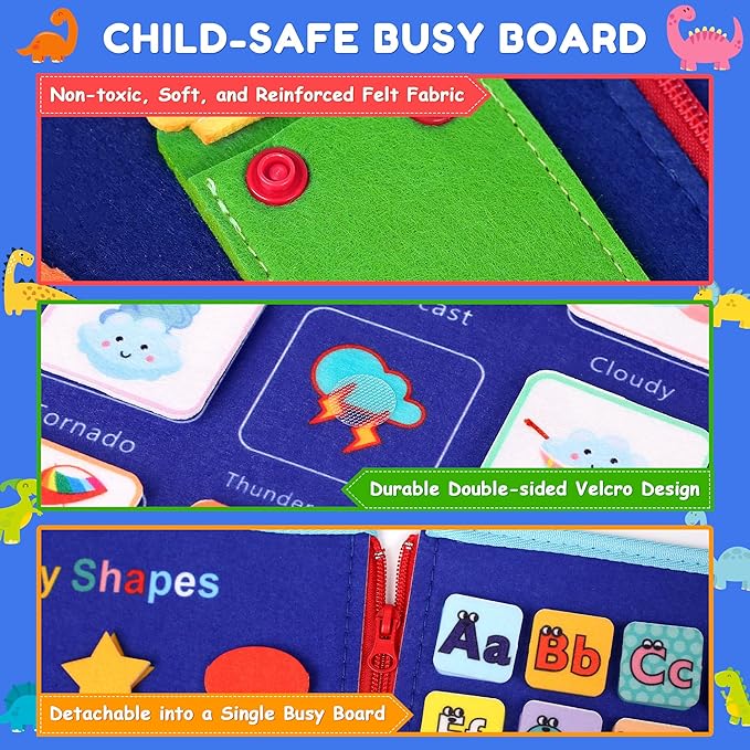 Toddler Busy Board for 1 2 3 Year Old Boys and Girls, Montessori Sensory Toys for Toddlers, Preschool Learning Activities Busy Book, Travel Toys for Airplane Car, Educational Birthday Gifts for Kids