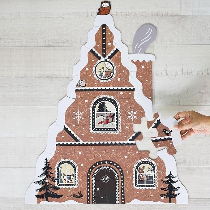 Gingerbread House Floor Puzzle, 24 Large Pieces, Winter Holiday Animals, Traditional Decoration, Learning Activity Toy, Brain Games, Train Motor Skills, Puzzles for Preschool, Toddler, Children, Kids