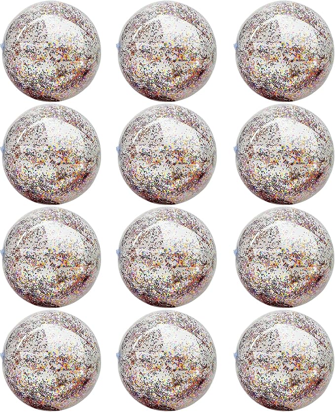 12 Pack Inflatable Beach Balls Bulk 16" Glitters Pool Toys Balls for Pool, Beach, Summer Pool Party - Swimming Pool Game Water Beach Toys Kid Party Favor Decorations Summer Blow Up Beach Ball