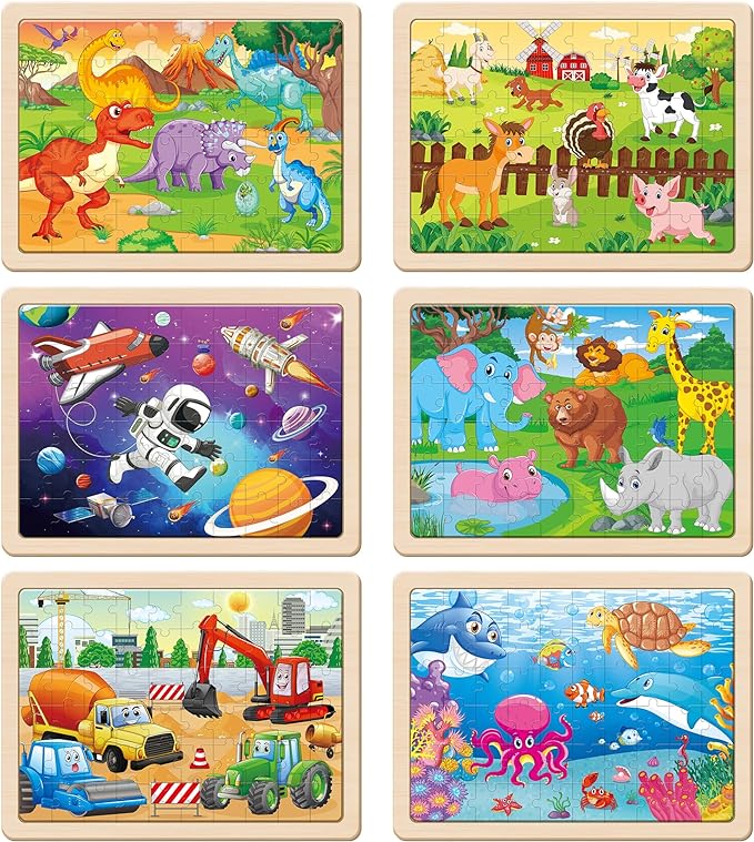 SYNARRY Wooden Puzzles for Kids Ages 4-6, 6 Packs 60 PCs Jigsaw Puzzles Preschool Educational Toys Gifts for Children Ages 4-8, Kids Puzzle for 4+ Year Olds Boys Girls