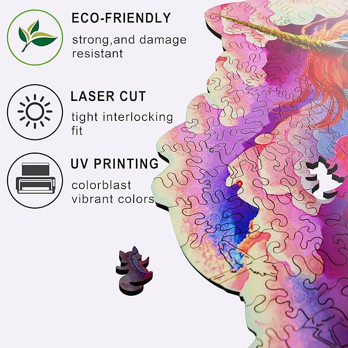 Wooden Jigsaw Puzzles for Adults, Unicorn Jigsaw Puzzles 500 Pieces, Unique Animal Shaped Wooden Puzzles for Adults and Kids, Family Game 17.1x16.5 Inch