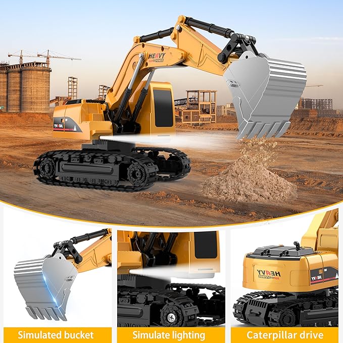 Remote-Control-Excavator and Dump-Truck - Kids-Play- Construction-Engineering-Vehicles Toy Set with Crane Mixer,Realistic Lights and Sounds,Christmas Birthday Gifts for Boys Girls Ages 3-12+