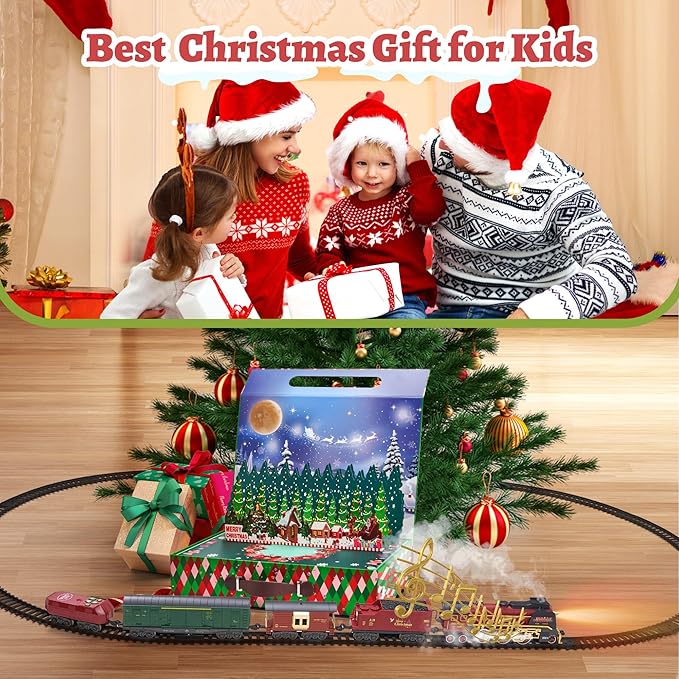 Train Set with Gift Case and Remote Control, Train Toys with Smoke, Light and Sound, Christmas Train Sets for Around The Tree, Toy Train Set for 3 4 5 6 7 8+ Years Old Boys Toddlers Gifts
