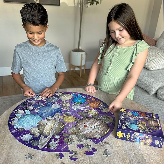 Celestial Buddies So Many Moons! 500 Piece Jigsaw Astronomy Space Puzzle and Poster for Ages 8+ | Educational 23 Moon Poster for Science STEM Learing