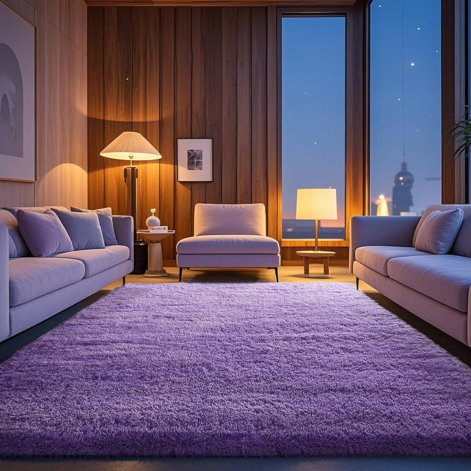 Ophanie Purple Rugs for Living Room Bedroom, 5x8 Fluffy Fuzzy Furry Carpet, Plush Soft Shaggy Bedside Indoor Floor Area Rug for Kids Girls Boys Baby Teen Dorm Nursery Home Decor Aesthetic