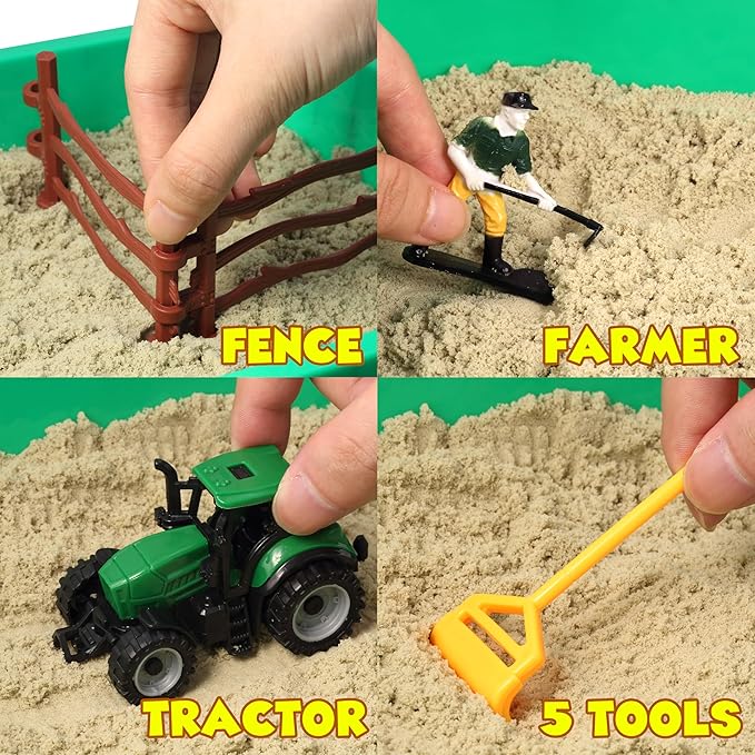 Farm Sensory Bin, Farm Sensory Toys with Play Sand for Toddlers Boys and Girls, Kids Toys Gift Sand Box for Age 3 4 5 6 7 8