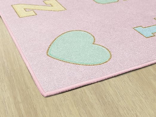 Flagship Carpets Schoolgirl Style Pink Pastel Alphabet Criss-Cross Applesauce Educational Area Rug for Kids Room Seating Décor, Children's Classroom, Play Carpet for Teaching and Playroom, 7'6" x 12'