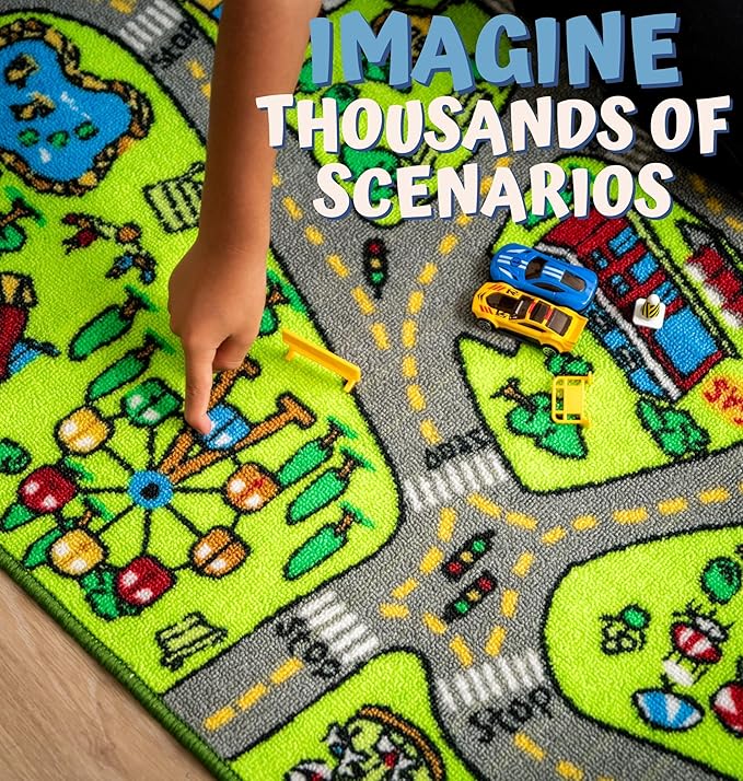 ToyVelt Kids Carpet Playmat Car Rug – Educational Road Traffic Carpet Multi Color Play Mat - Best Kids Rugs for Playroom & Kid Bedroom – for Ages 3-12 Years Old (43" L x 26" W)
