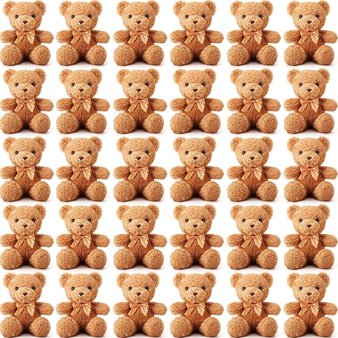 Lenwen 30 Pcs Bear Stuffed Animal Plush Bulk 12 Inch Brown Small Bear Plush Toy Cute Soft Stuffed Bears Doll for Boy Girl Cuddling and Playing Baby Shower Birthday Party Gifts