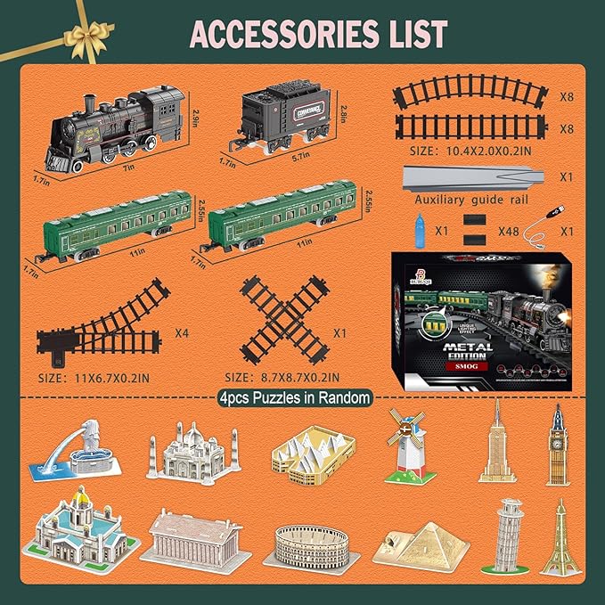 Electric Train Sets for Kids Metal Alloy Christmas Train Toys Steam Locomotive, Glowing Passenger Carriages, Luxury Tracks, Light & Sounds Rechargeable Birthday Gifts for Boys Girls Red Green …